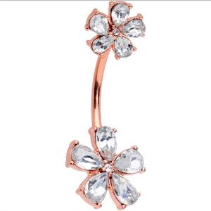 Clear gem rose gold fabulous flowers belly ring